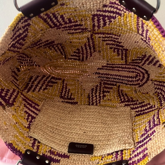New ISABEL MARANT Bahiba Leather Trimmed Woven Raffia Tote Bag Handbag - Picture 3 of 10